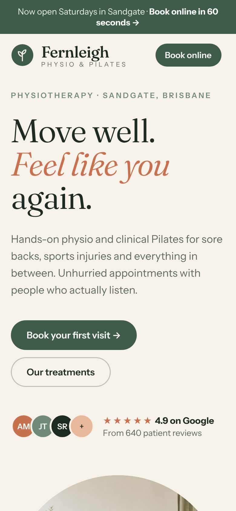 Fernleigh Physio example website on a phone