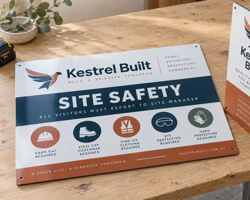 Printed aluminium composite signs, one showing the panel edge