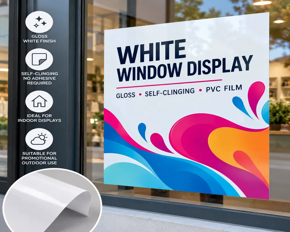 Printed window display graphics inside a retail shop window